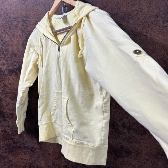 Gap Pale Butter Yellow Hoodie Button Sleeve Full Zip Sweatshirt Women's XL - Picture 3 of 6